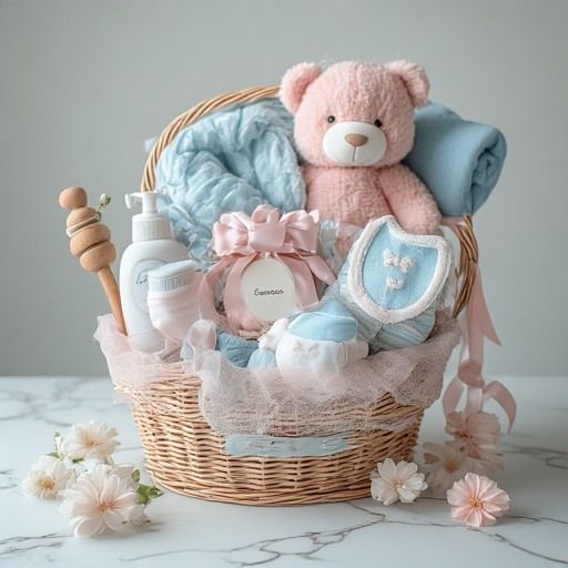 Deluxe Baby Gift Basket - Plush Toys, Apparel & Care Items