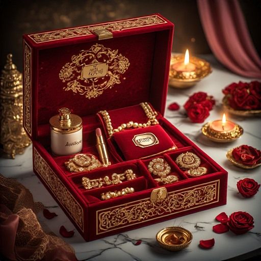 Vintage Red & Gold Bridal Jewelry Box