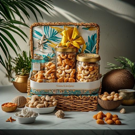 Gourmet Nut Gift Basket with Tropical Accents