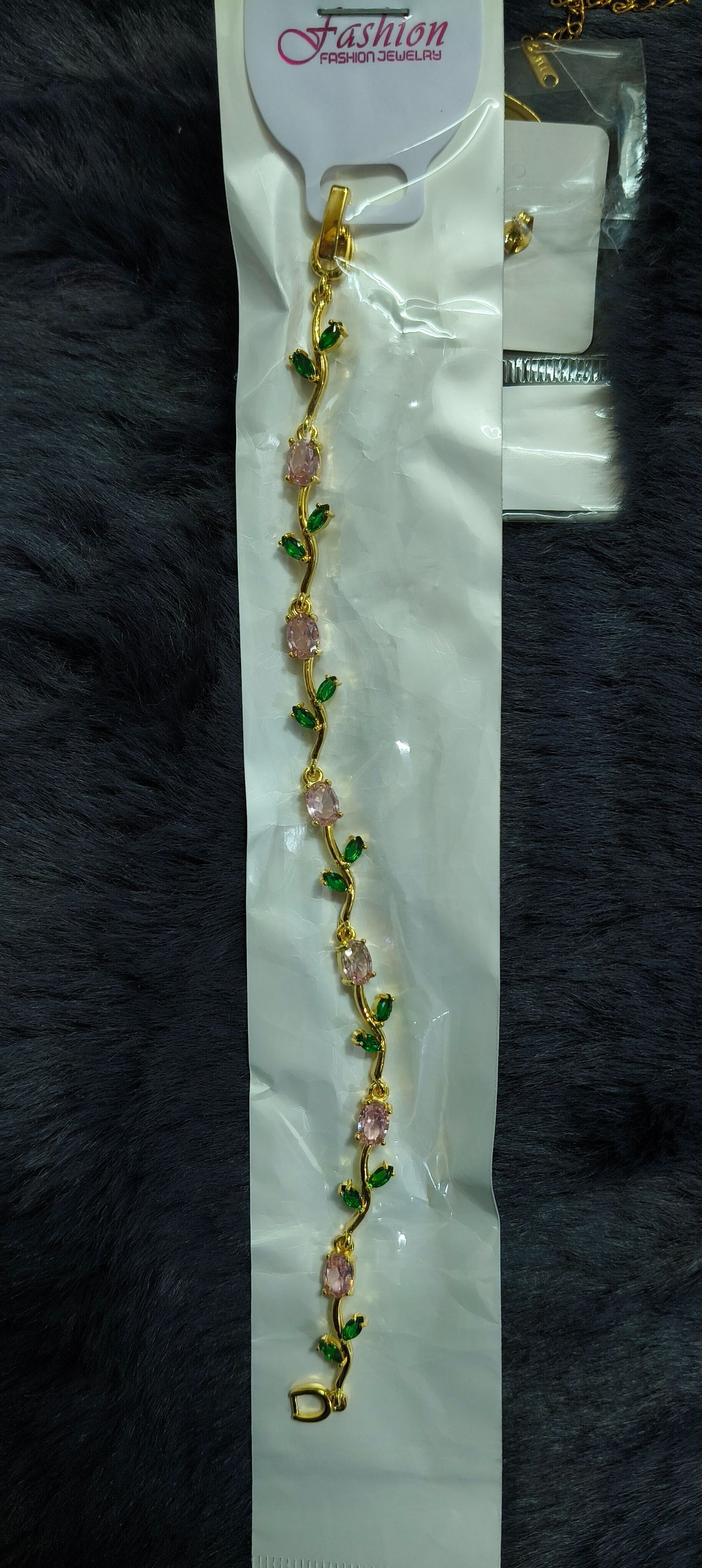 Floral Vine Bracelet with Pink Flowers and Green Leaves