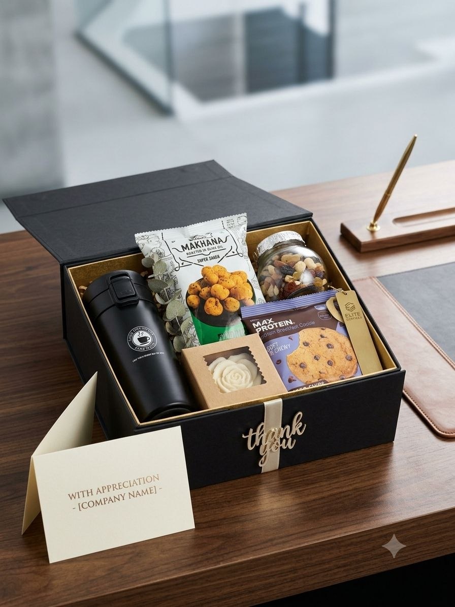 Corporate Gift Hamper with dry fruits, tumbler and candle by Happy Hampers, Mumbai