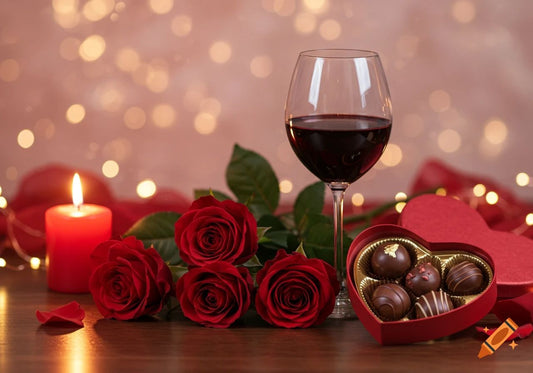 Elegant Romantic Gift Set with Wine, Roses, and Chocolates
