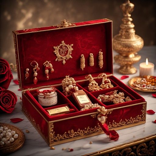 Embroidered Red & Gold Bridal Treasure Box