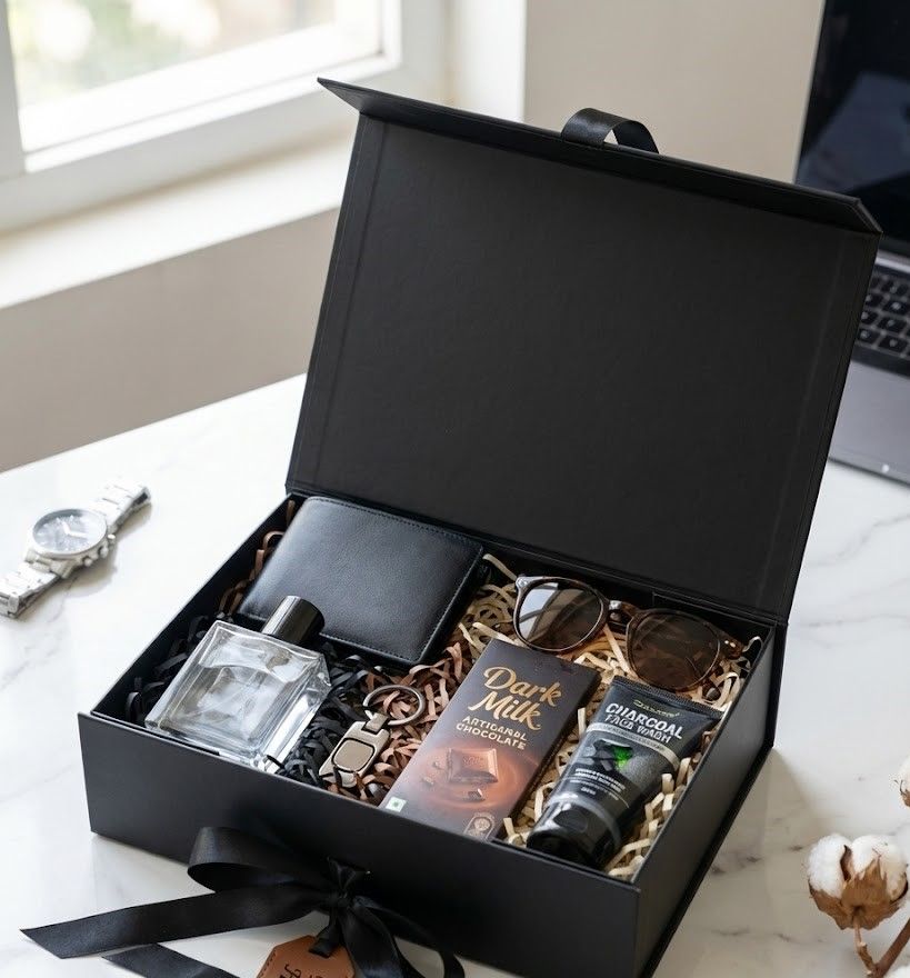 Modern Gentleman Gift Box - Cologne, Wallet, and Gourmet Treats