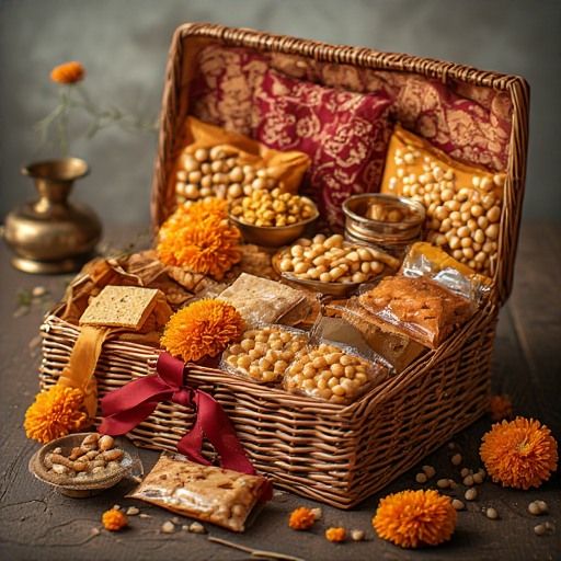 Festive Savory Gift Basket with Marigold Accents