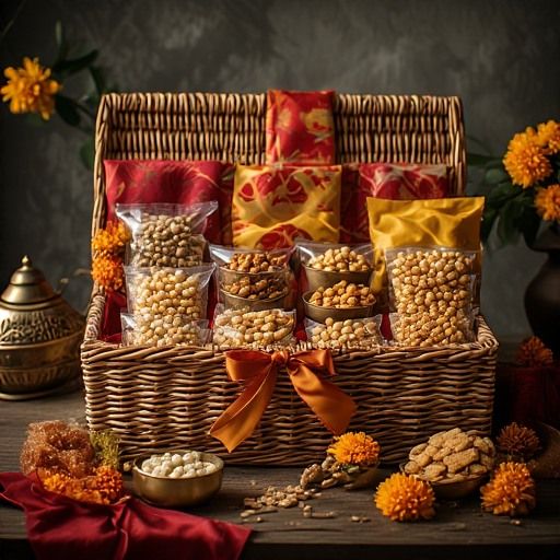 Festive Savory Gift Basket with Marigold Accents