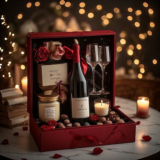 Romantic Wine Gift Set with Candles, Roses & Wine Glasses