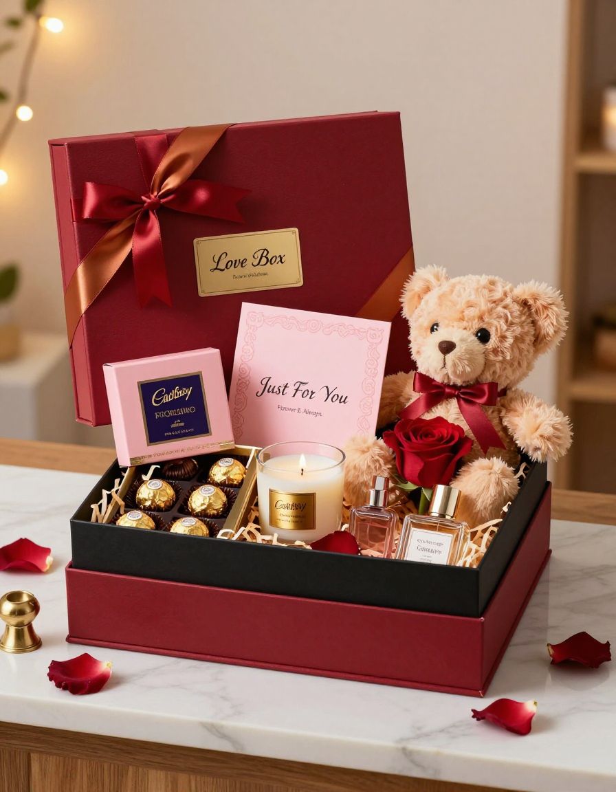 Luxury Valentine's Day Gift Hamper with Teddy, Chocolates, Candle & More