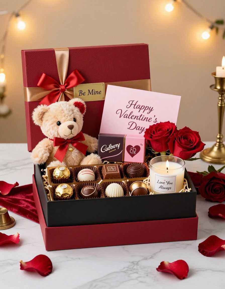 Luxury Valentine's Day Gift Hamper with Teddy, Chocolates, Candle & More