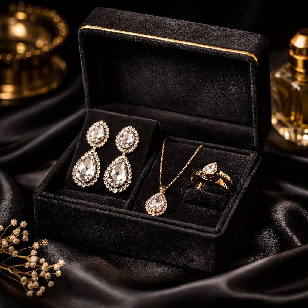 Elegant Teardrop Jewelry Set: Earrings, Necklace & Ring