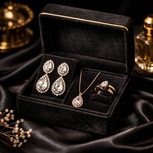 Elegant Teardrop Jewelry Set: Earrings, Necklace & Ring