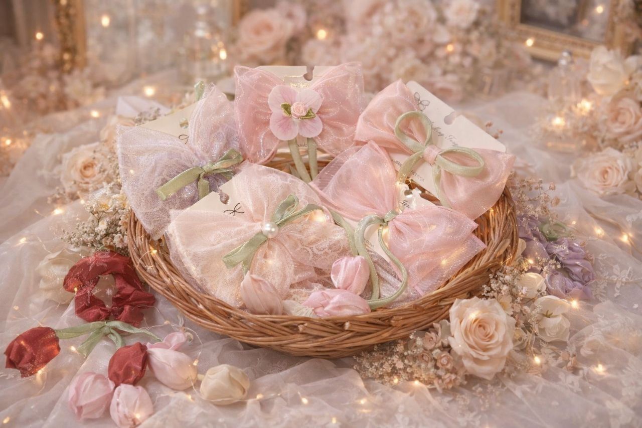 Delicate Pastel Gift Basket with Wrapped Treats