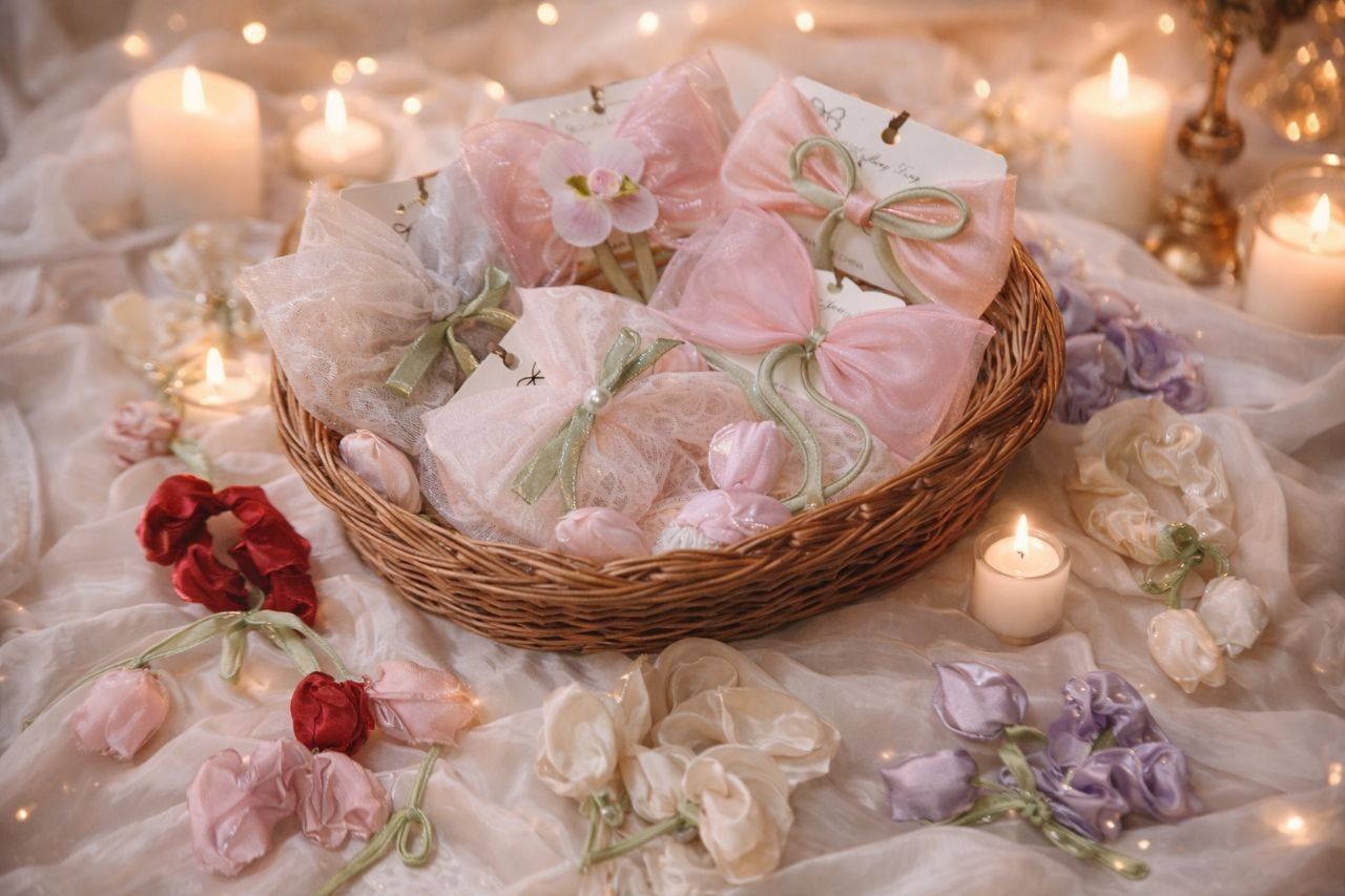 Delicate Pastel Gift Basket with Wrapped Treats
