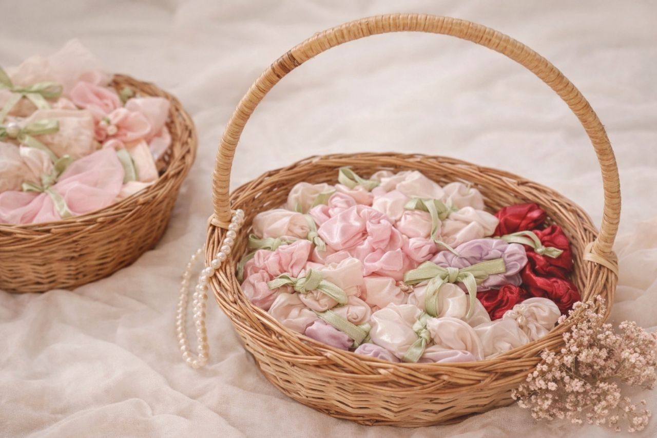 Delicate Pastel Gift Basket with Wrapped Treats