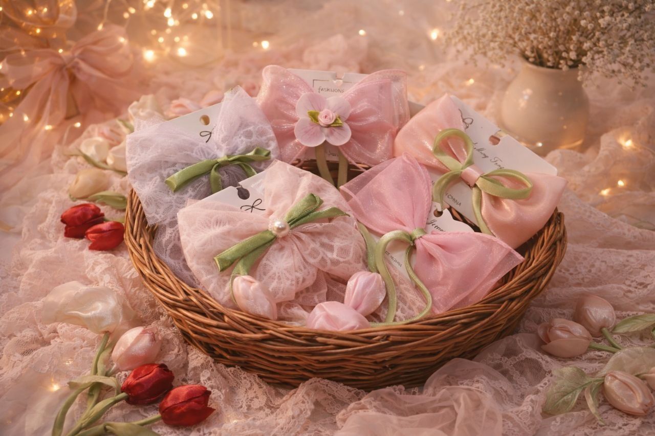 Delicate Pastel Gift Basket with Wrapped Treats