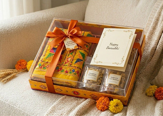 Festive Gift Box with Embroidered Textile and Treats