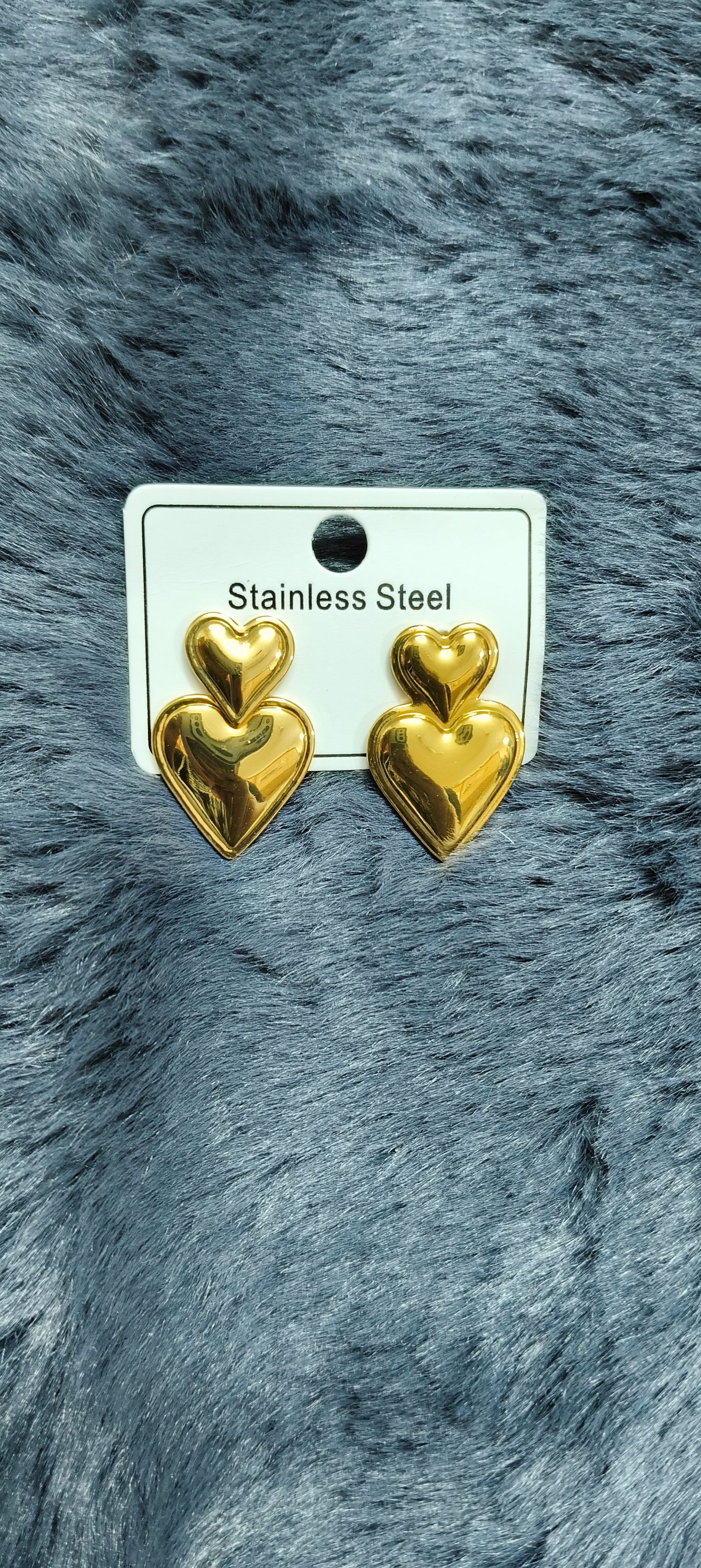 Gold Stainless Steel Double Heart Earrings