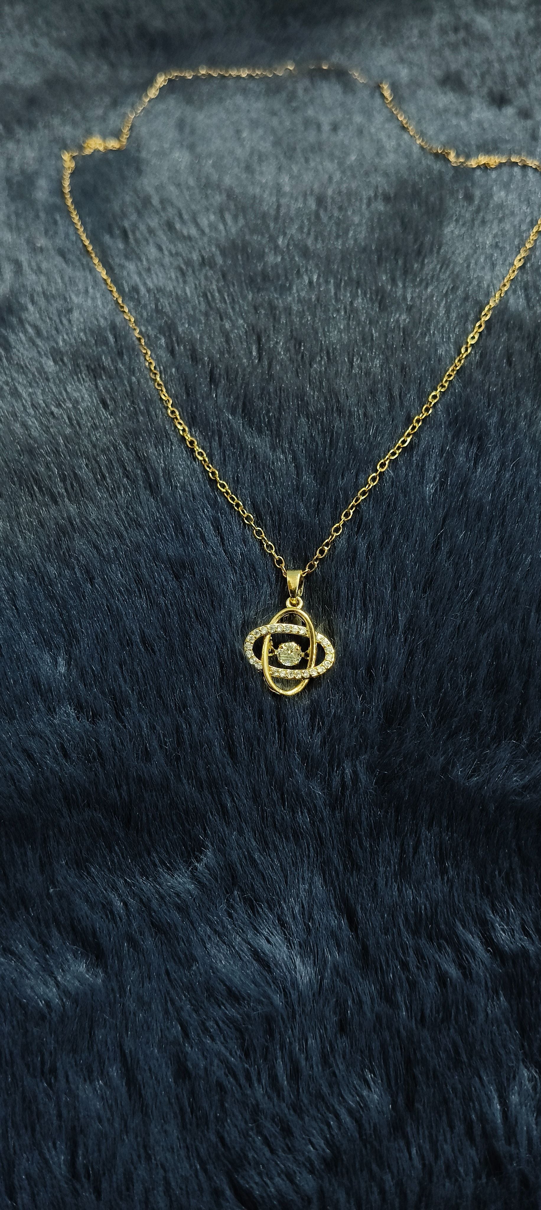 Gold Celestial Orbit Pendant Necklace with Rhinestone