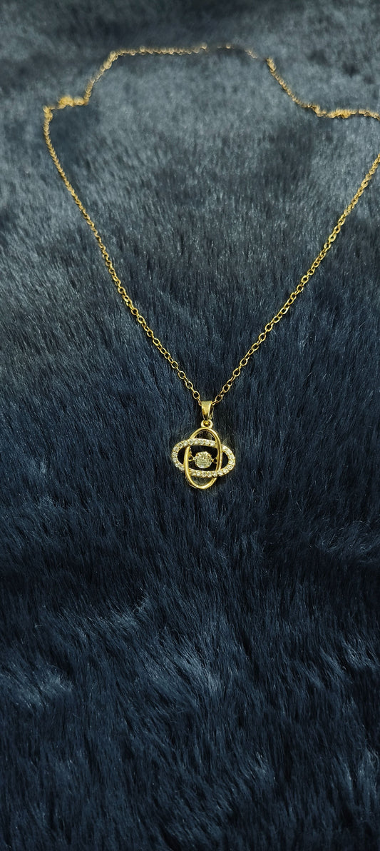 Gold Celestial Orbit Pendant Necklace with Rhinestone