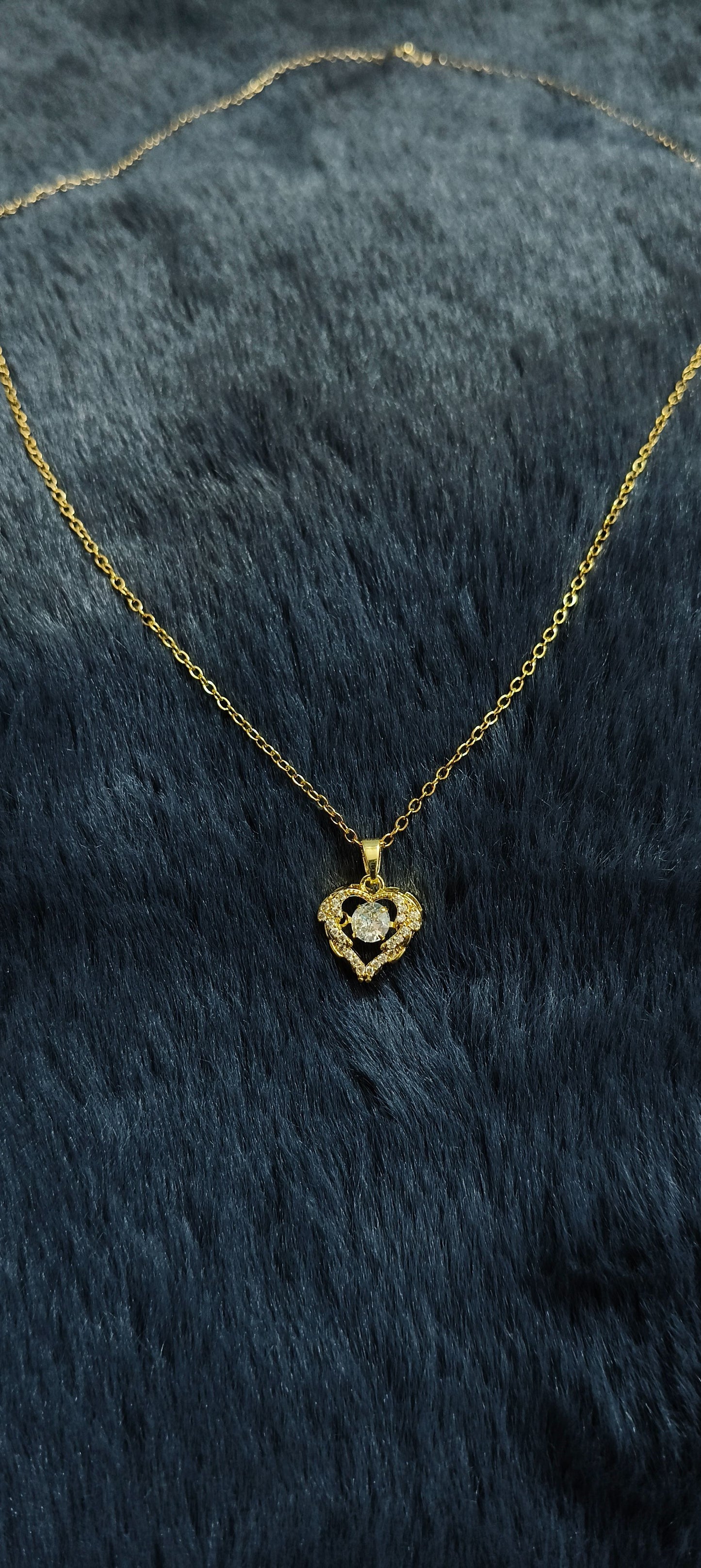 Gold Heart Pendant Necklace with Rhinestone Accent