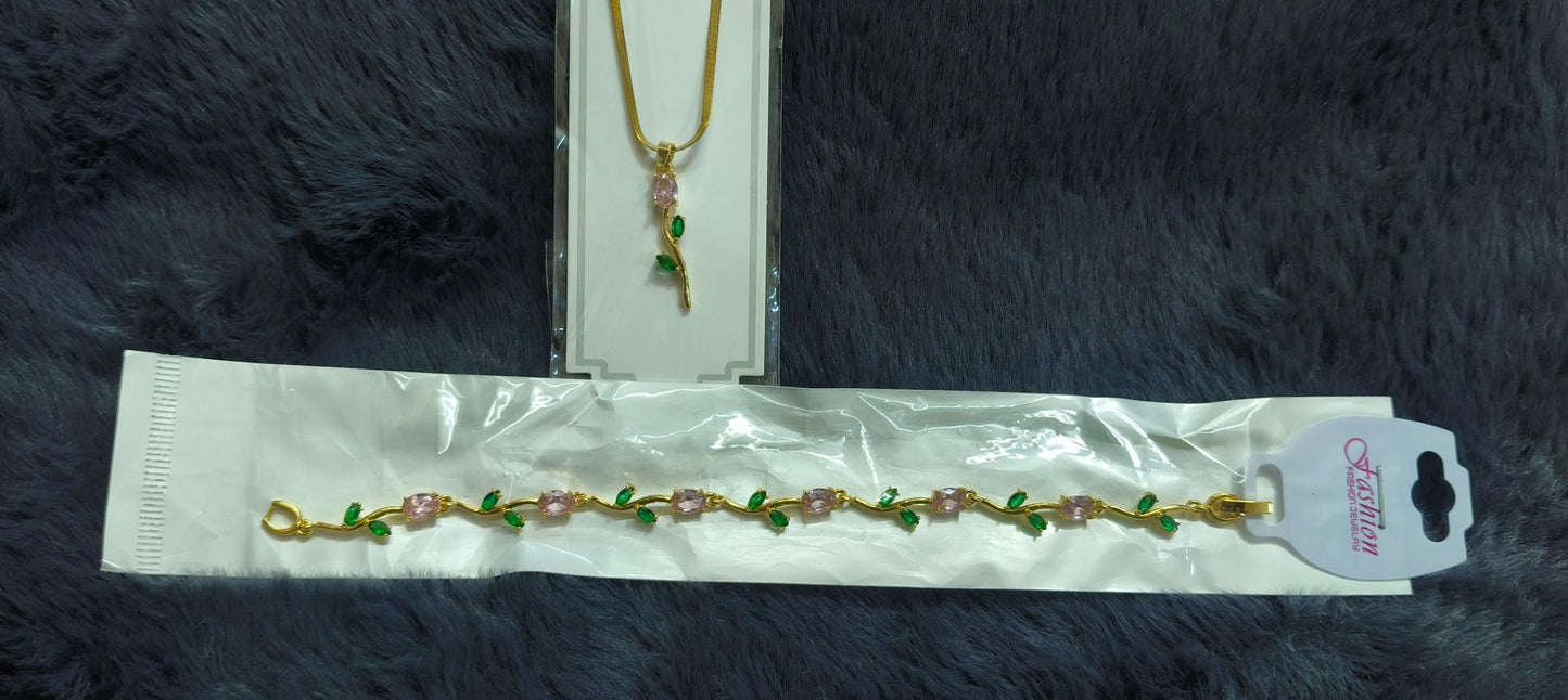 Delicate Rose Pendant Necklace - Pink